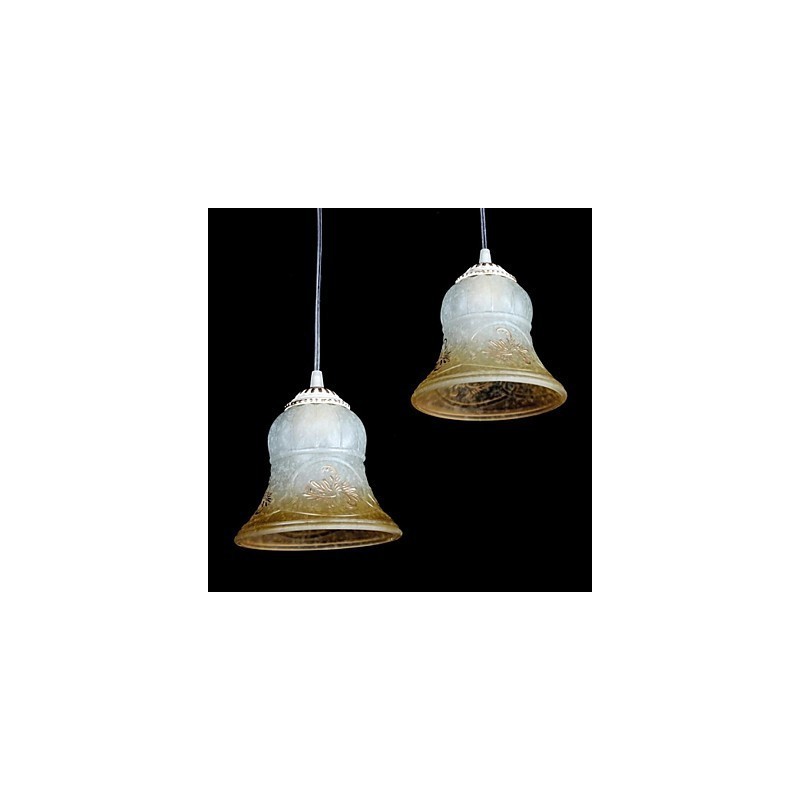 White Pendant Three Lights Pattern Glass Shade Hand Gilt European Retro Classic