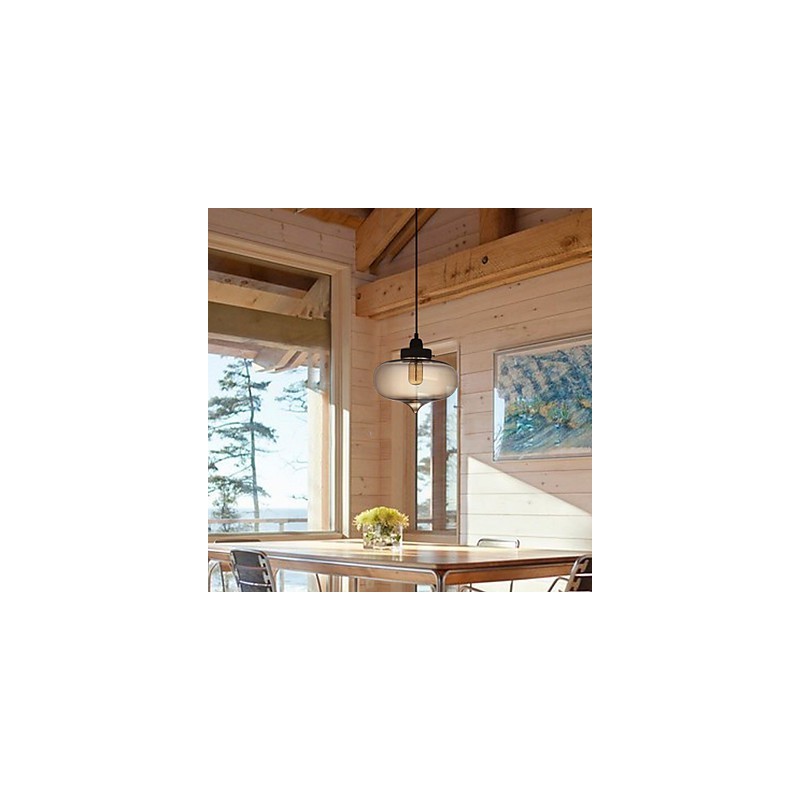 Transparent Glass Pendant Light in Brown Bubble Design