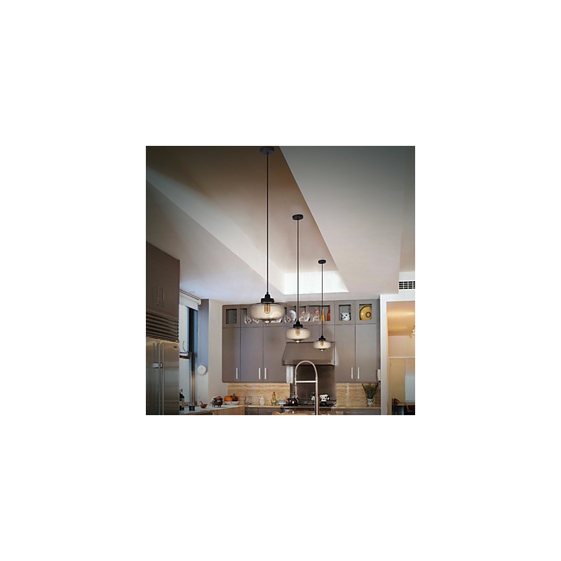 Transparent Glass Pendant Light in Brown Bubble Design