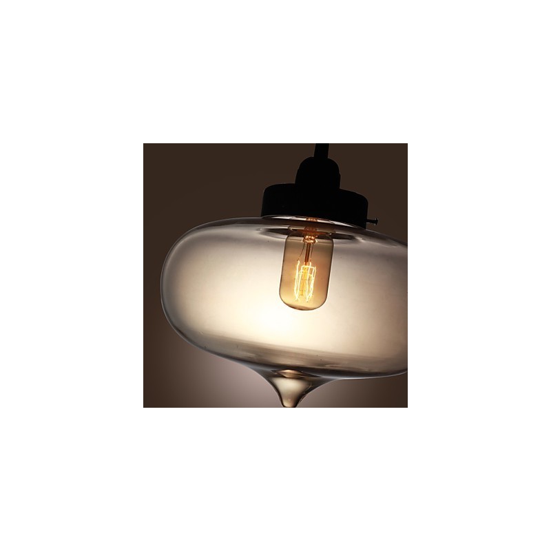 Transparent Glass Pendant Light in Brown Bubble Design