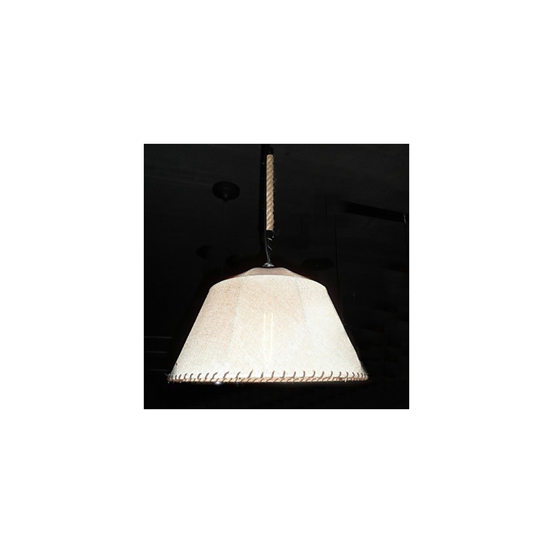 North American Style Retro 1 Light Pendant In Fabric Shade