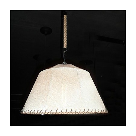 North American Style Retro 1 Light Pendant In Fabric Shade