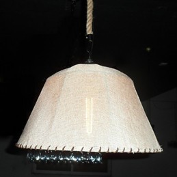 North American Style Retro 1 Light Pendant In Fabric Shade