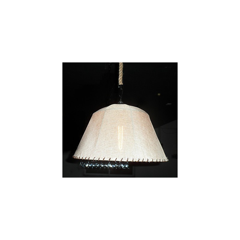 North American Style Retro 1 Light Pendant In Fabric Shade