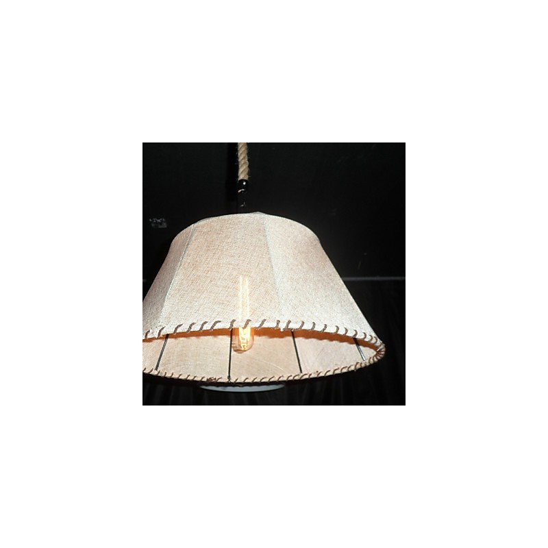 North American Style Retro 1 Light Pendant In Fabric Shade