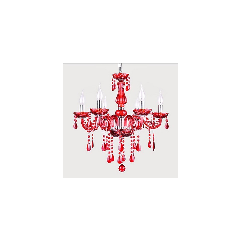 Chandelier Red Crystal Luxury Modern 6 Lights