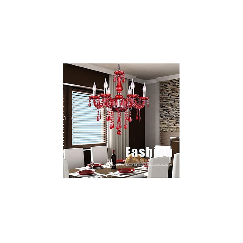 Chandelier Red Crystal Luxury Modern 6 Lights