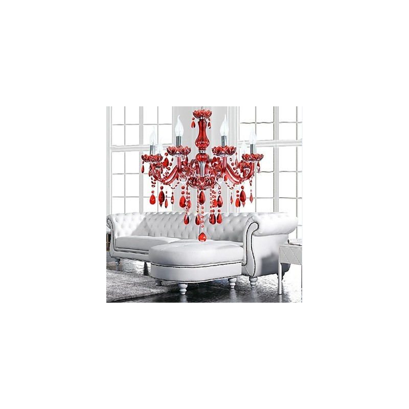 Chandelier Red Crystal Luxury Modern 6 Lights