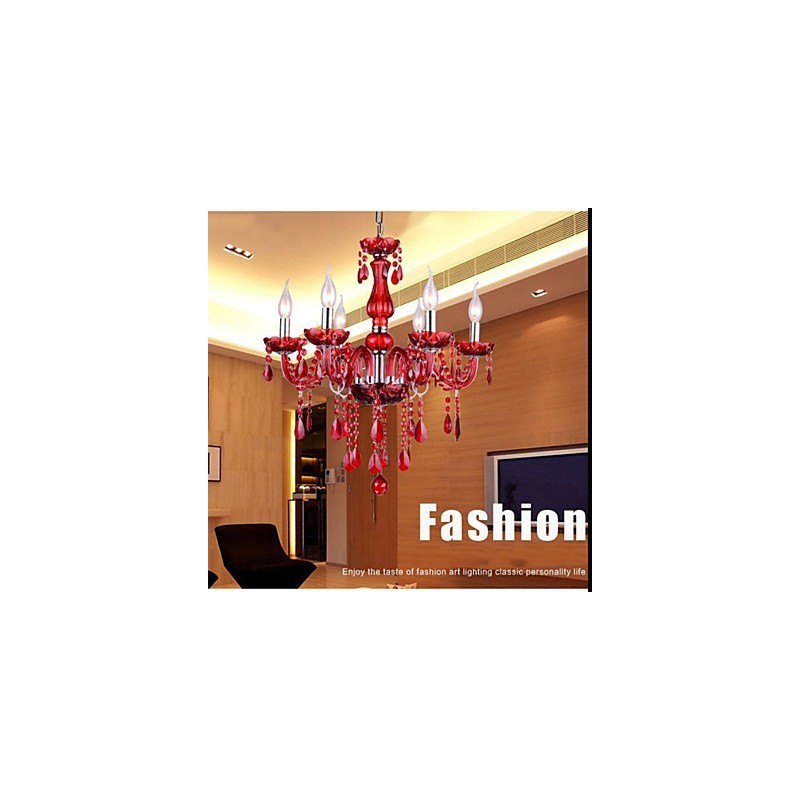 Chandelier Red Crystal Luxury Modern 6 Lights