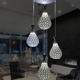 4 Heads Pendant Light Crystal Modern Contemporary Metal