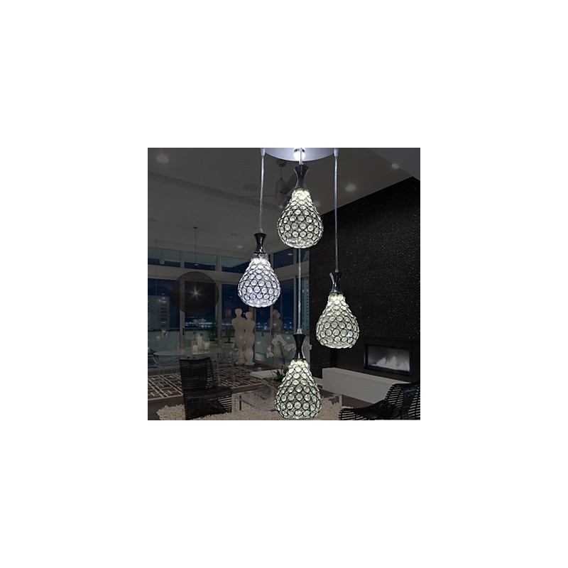 4 Heads Pendant Light Crystal Modern Contemporary Metal