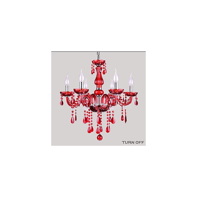 Chandelier Red Crystal Luxury Modern 6 Lights