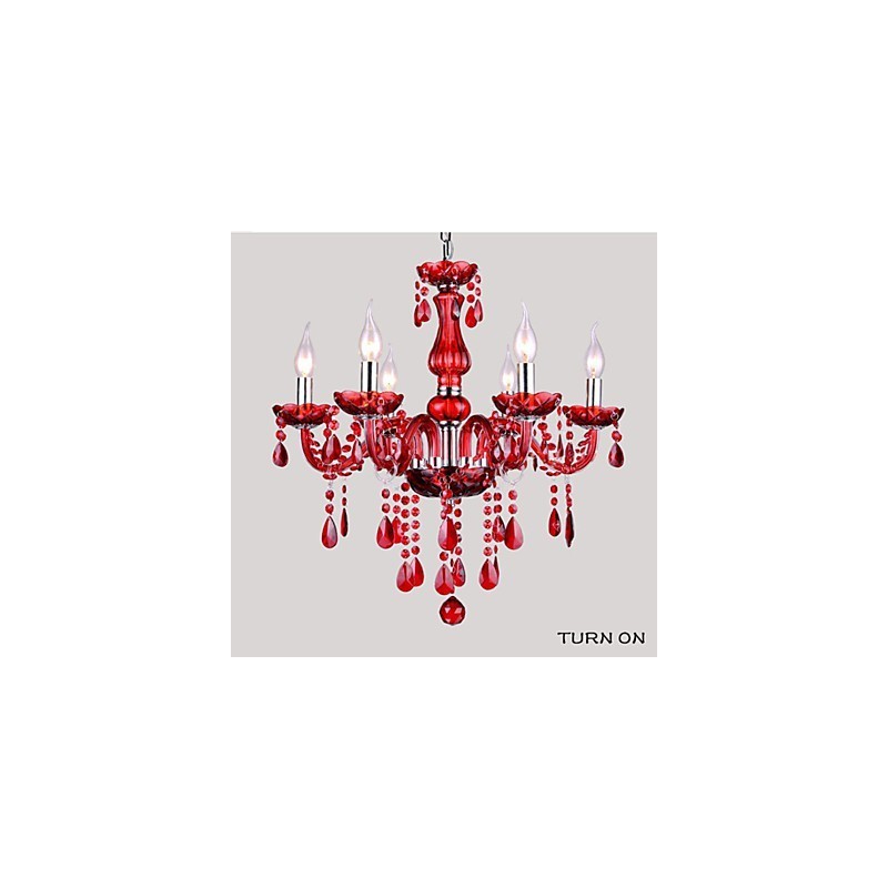 Chandelier Red Crystal Luxury Modern 6 Lights