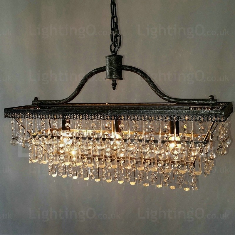 3 Tiers Rectangle Traditional Classic Crystal Metal Chandelier for