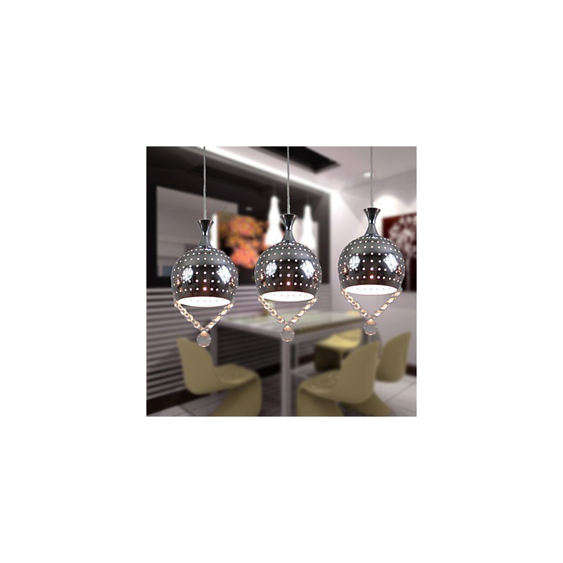 3 Heads Pendant Light Crystal Modern Contemporary Metal