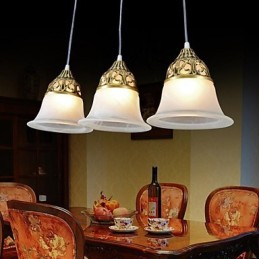Bronze Pendant Three Lights Moire Glass European Classic