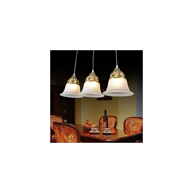 Bronze Pendant Three Lights Moire Glass European Classic
