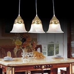 Bronze Pendant Three Lights Moire Glass European Classic