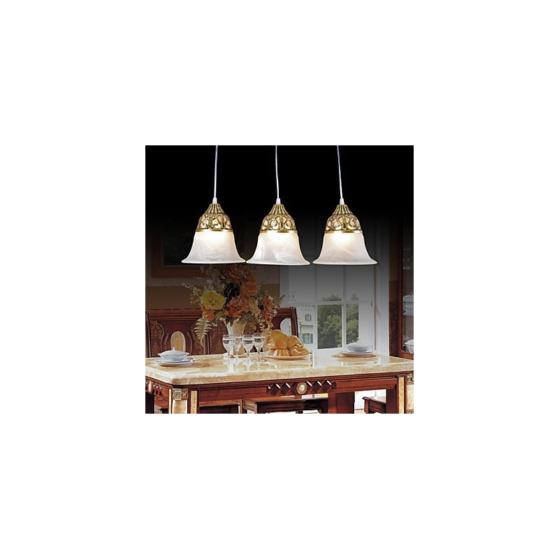 Bronze Pendant Three Lights Moire Glass European Classic