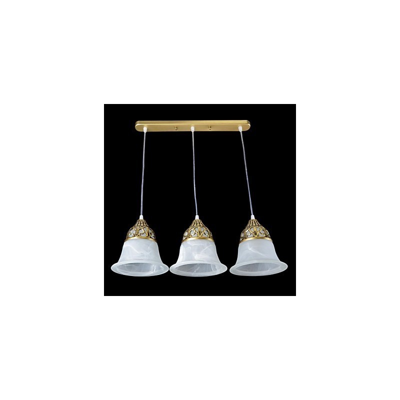 Bronze Pendant Three Lights Moire Glass European Classic