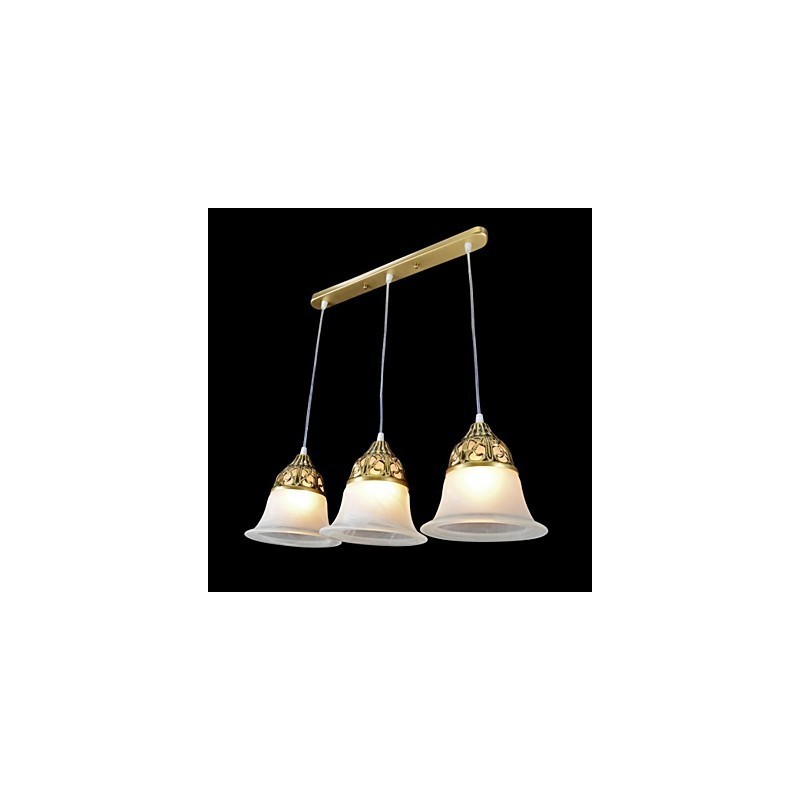 Bronze Pendant Three Lights Moire Glass European Classic