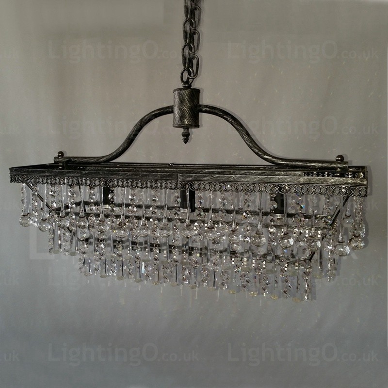3 Tiers Rectangle Traditional Classic Crystal Metal Chandelier for