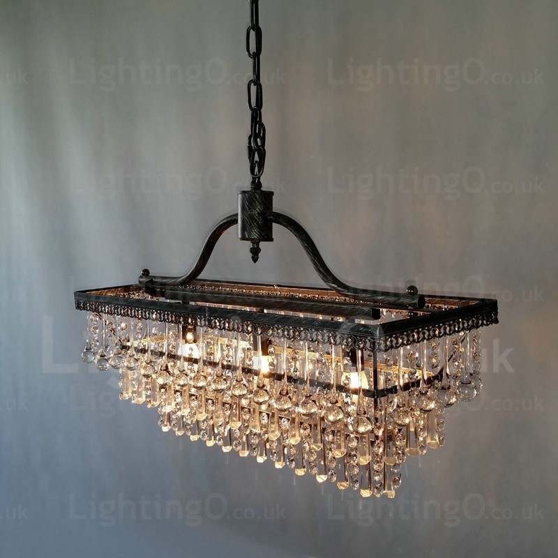 3 Tiers Rectangle Traditional Classic Crystal Metal Chandelier for