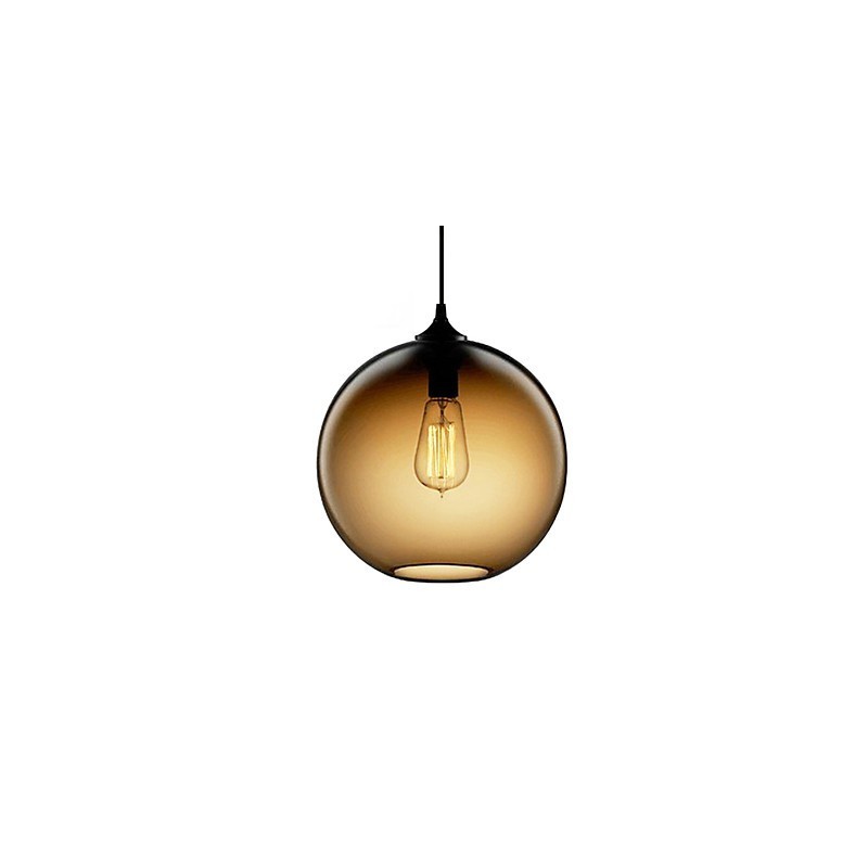 Modern Glass Pendant Light in Round Brown Bubble Design