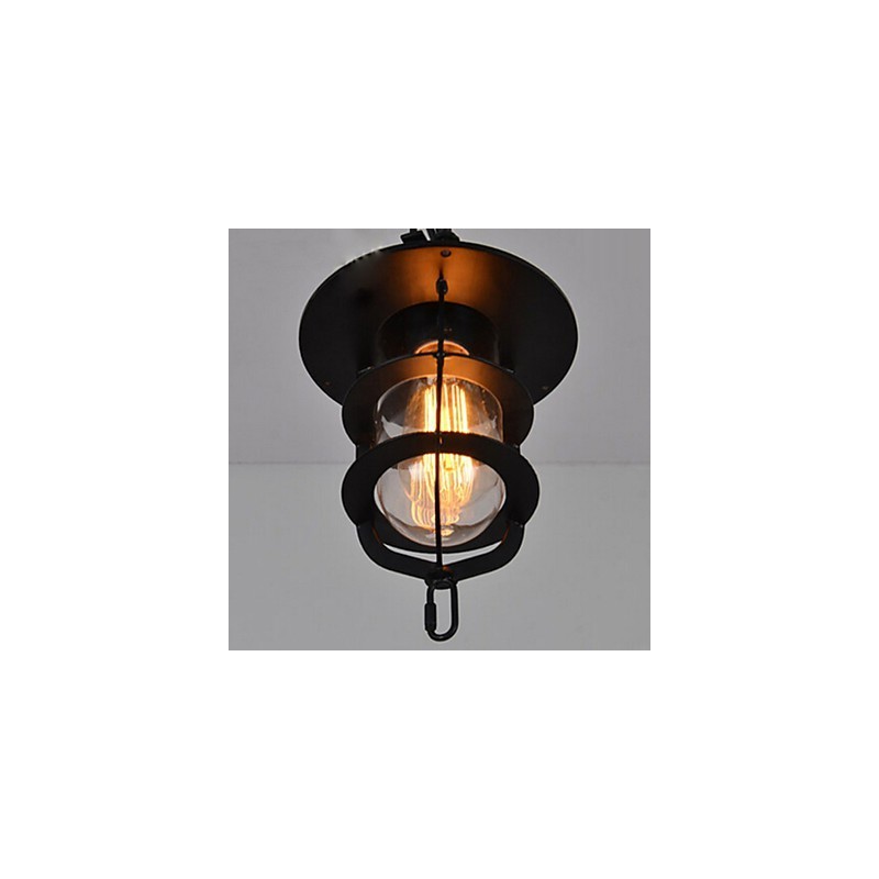 Medium Vintage Black Cage Shape Glass And Metal Cover Pendant Light