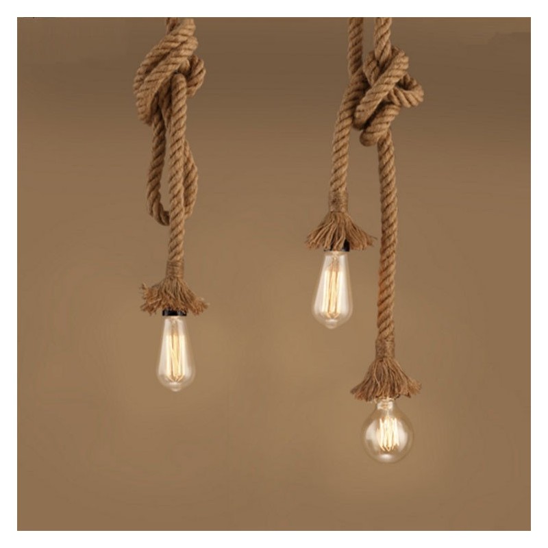 1 Light DIY Art Hemp Rope Light Creative Hemp Rope Chandelier Long 100cm Send 1 Bulb