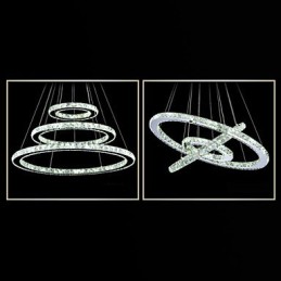 Dimmable Crystal Pendant Light Modern Circular Chandelier Lighting Lamps Cool White Round Ceiling Lights Fixtures with Remote Control