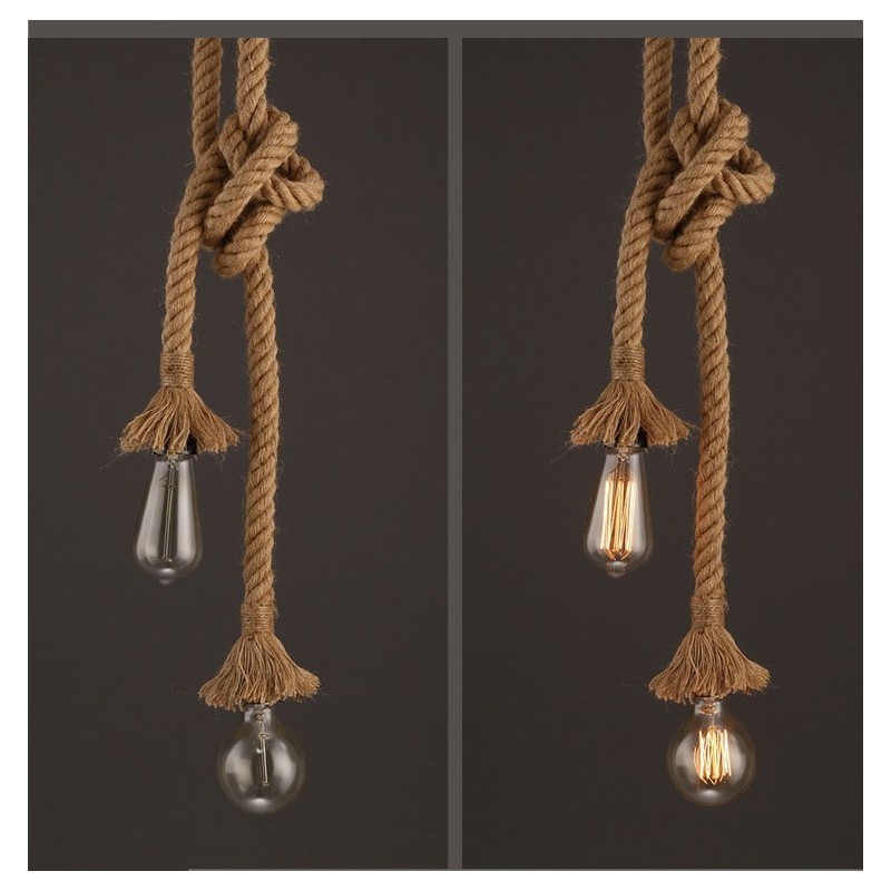 1 Light DIY Art Hemp Rope Light Creative Hemp Rope Chandelier Long 100cm Send 1 Bulb