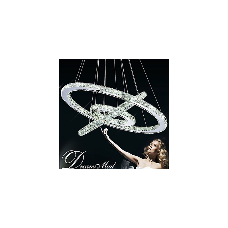 Dimmable Crystal Pendant Light Modern Circular Chandelier Lighting Lamps Cool White Round Ceiling Lights Fixtures with Remote Control