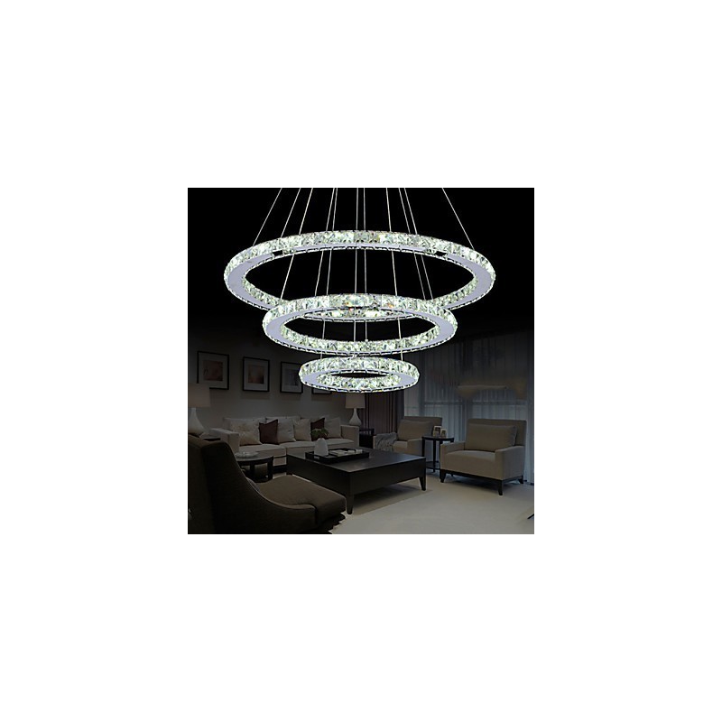 Dimmable Crystal Pendant Light Modern Circular Chandelier Lighting Lamps Cool White Round Ceiling Lights Fixtures with Remote Control