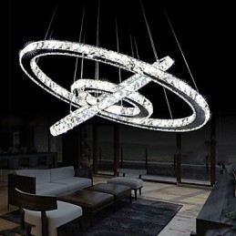 Dimmable Crystal Pendant Light Modern Circular Chandelier Lighting Lamps Cool White Round Ceiling Lights Fixtures with Remote Control