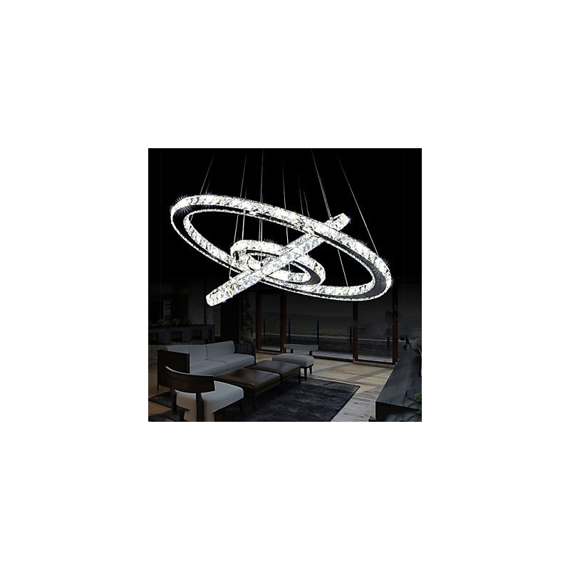 Dimmable Crystal Pendant Light Modern Circular Chandelier Lighting Lamps Cool White Round Ceiling Lights Fixtures with Remote Control