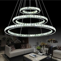 Dimmable Crystal Pendant Light Modern Circular Chandelier Lighting Lamps Cool White Round Ceiling Lights Fixtures with Remote Control