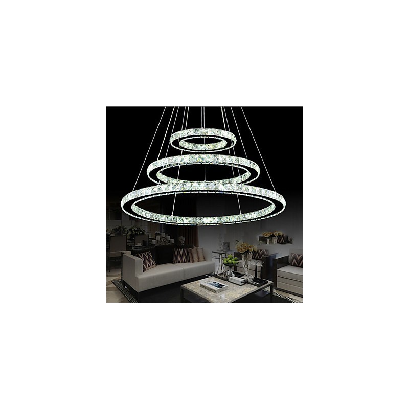 Dimmable Crystal Pendant Light Modern Circular Chandelier Lighting Lamps Cool White Round Ceiling Lights Fixtures with Remote Control