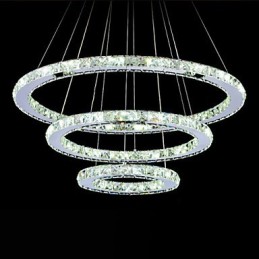 Dimmable Crystal Pendant Light Modern Circular Chandelier Lighting Lamps Cool White Round Ceiling Lights Fixtures with Remote Control