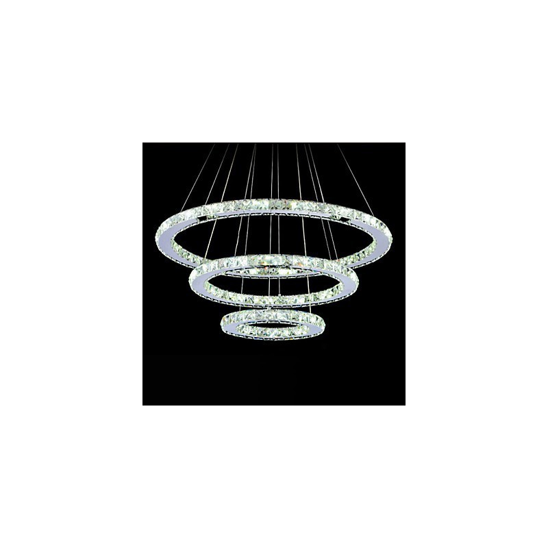 Dimmable Crystal Pendant Light Modern Circular Chandelier Lighting Lamps Cool White Round Ceiling Lights Fixtures with Remote Control