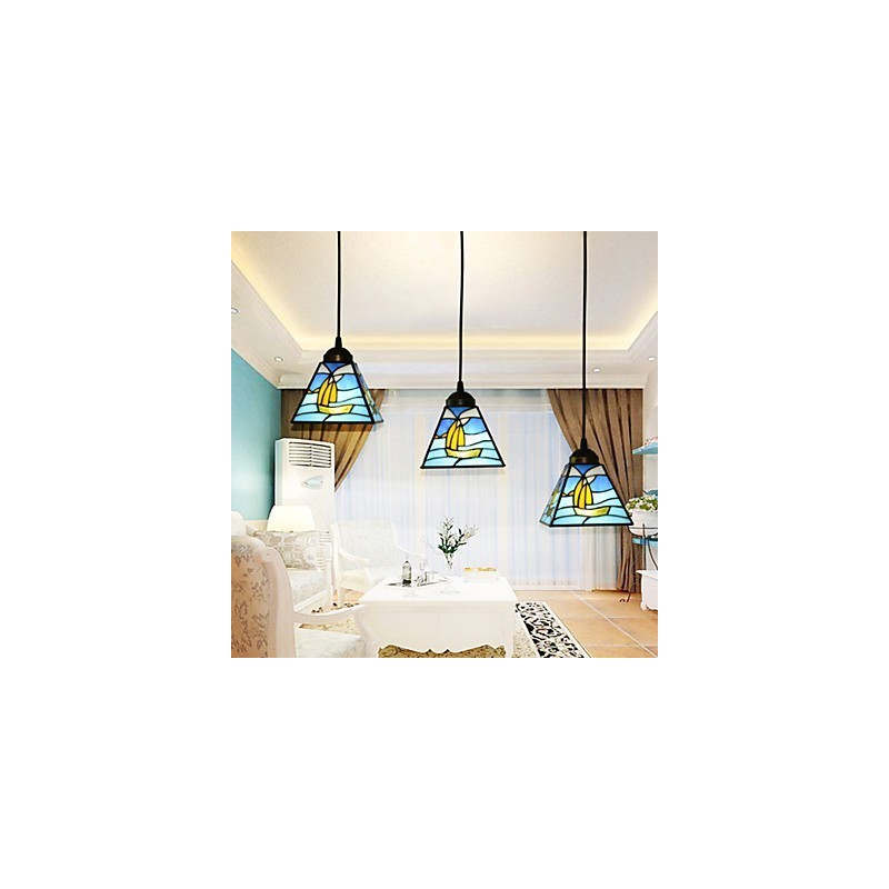 Stained Glass Contemporary And Contracted Mediterranean Single Head Sailing Line Droplight Lamp Pendant Light