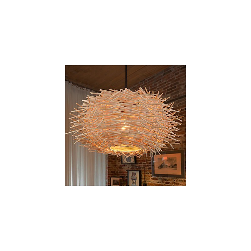 Chandelier Mini Style Lantern Wood Bamboo