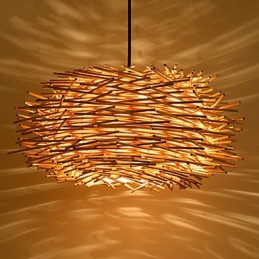 Chandelier Mini Style Lantern Wood Bamboo