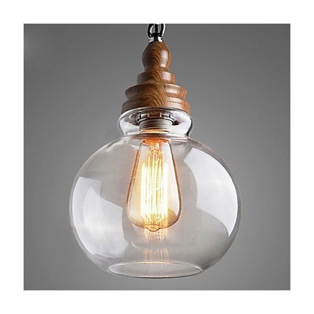 Vintage Wooden Round Crystal Ball Pendant Light (Dia 19cm)