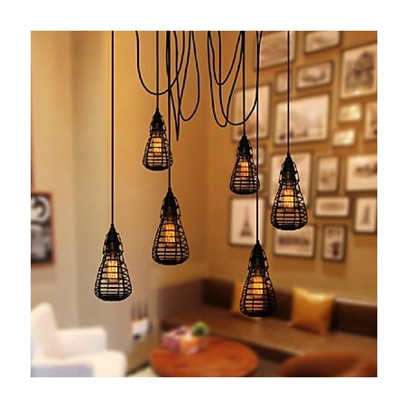 American Industrial Creative Restoring Ancient Ways Wrought Iron Cage Single Head Droplight Lamp