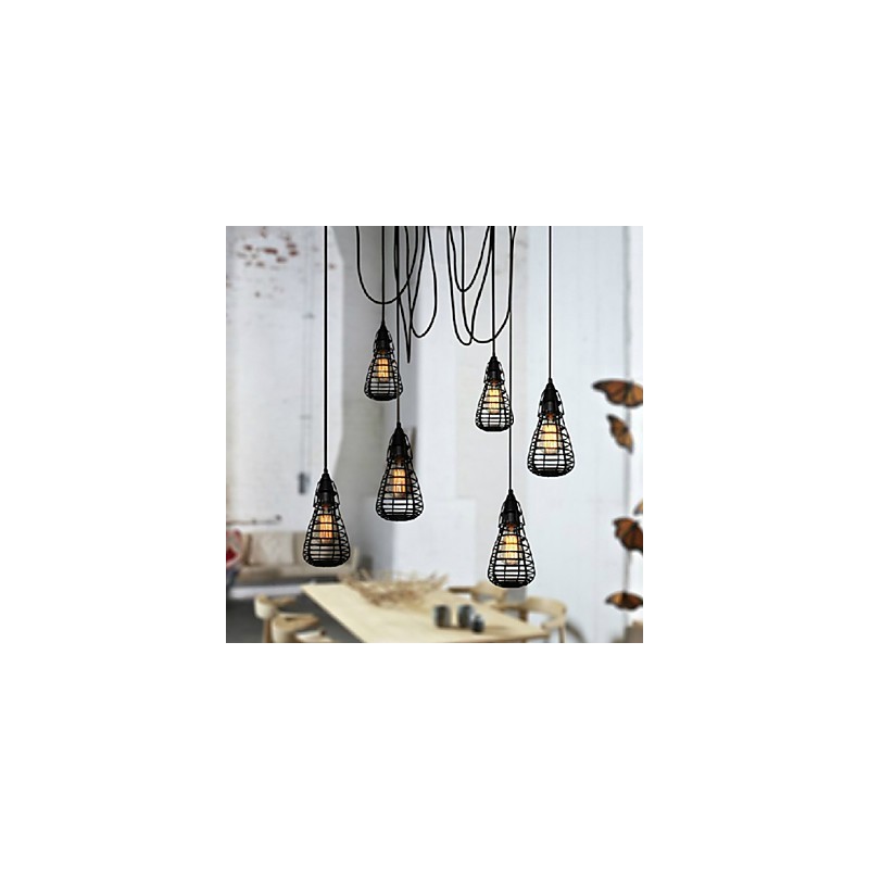 American Industrial Creative Restoring Ancient Ways Wrought Iron Cage Single Head Droplight Lamp