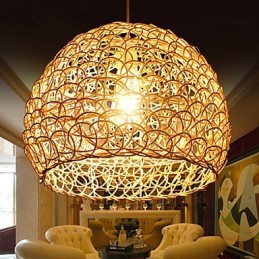 Modern Rural Cany Art Woven Rattan Single Head Droplight Lamp