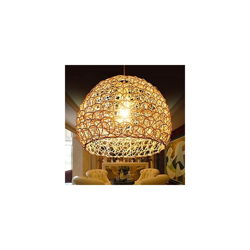 Modern Rural Cany Art Woven Rattan Single Head Droplight Lamp