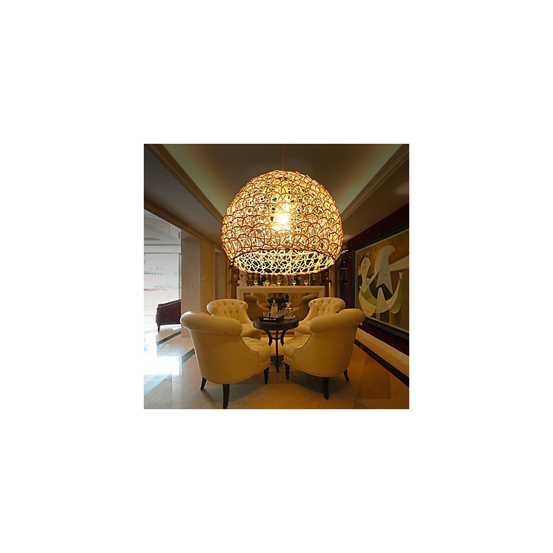 Modern Rural Cany Art Woven Rattan Single Head Droplight Lamp