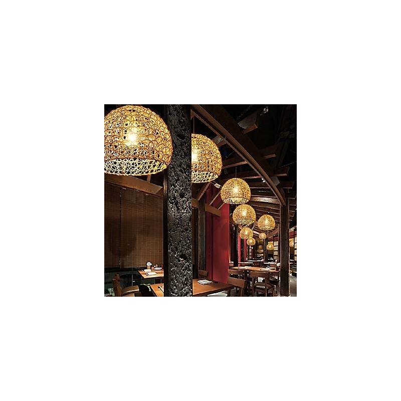 Modern Rural Cany Art Woven Rattan Single Head Droplight Lamp
